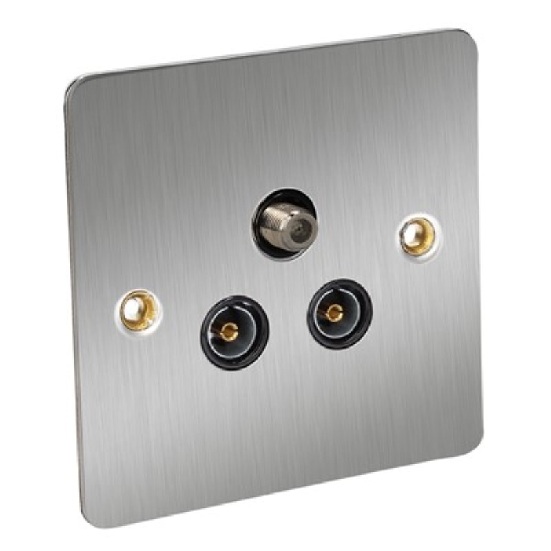 Flat Plate Satellite/TV/FM Outlet - BS3041 & BS 41003 *Satin Chr